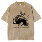 Unisex Wasting My Potential Rat Printed Washed Tee