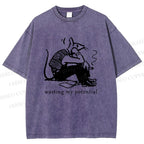 Unisex Wasting My Potential Rat Printed Washed Tee