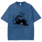 Unisex Wasting My Potential Rat Printed Washed Tee