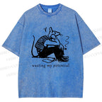 Unisex Wasting My Potential Rat Printed Washed Tee