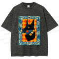 Unisex Tarot Doberman Floral Art Printed Washed Tee