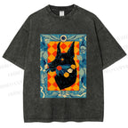 Unisex Tarot Doberman Floral Art Printed Washed Tee