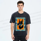 Unisex Tarot Doberman Floral Art Printed Washed Tee