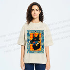Unisex Tarot Doberman Floral Art Printed Washed Tee