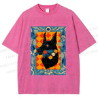 Unisex Tarot Doberman Floral Art Printed Washed Tee