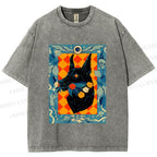 Unisex Tarot Doberman Floral Art Printed Washed Tee