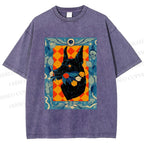 Unisex Tarot Doberman Floral Art Printed Washed Tee