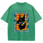 Unisex Tarot Doberman Floral Art Printed Washed Tee