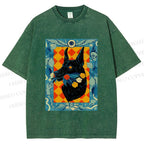 Unisex Tarot Doberman Floral Art Printed Washed Tee