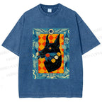 Unisex Tarot Doberman Floral Art Printed Washed Tee