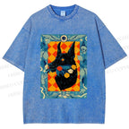 Unisex Tarot Doberman Floral Art Printed Washed Tee