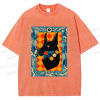 Unisex Tarot Doberman Floral Art Printed Washed Tee