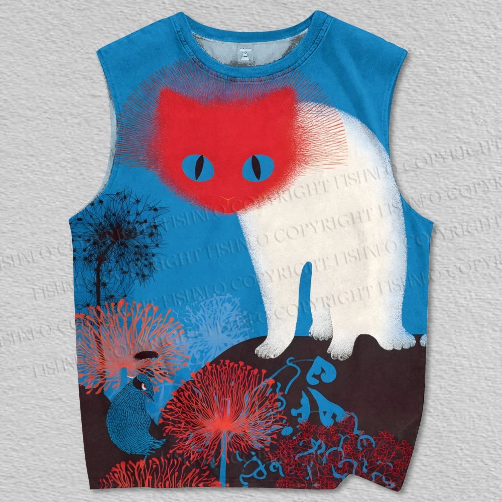 Unisex Weird Cat Japanese Ukiyo-e Printed Tank Top