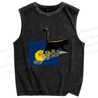 Unisex Golden Wave Kitty Printed Washed Tank Top