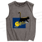Unisex Golden Wave Kitty Printed Washed Tank Top