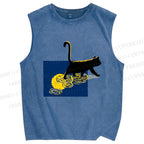 Unisex Golden Wave Kitty Printed Washed Tank Top