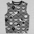 Unisex Black And White Cat in Wave Printed Tank Top