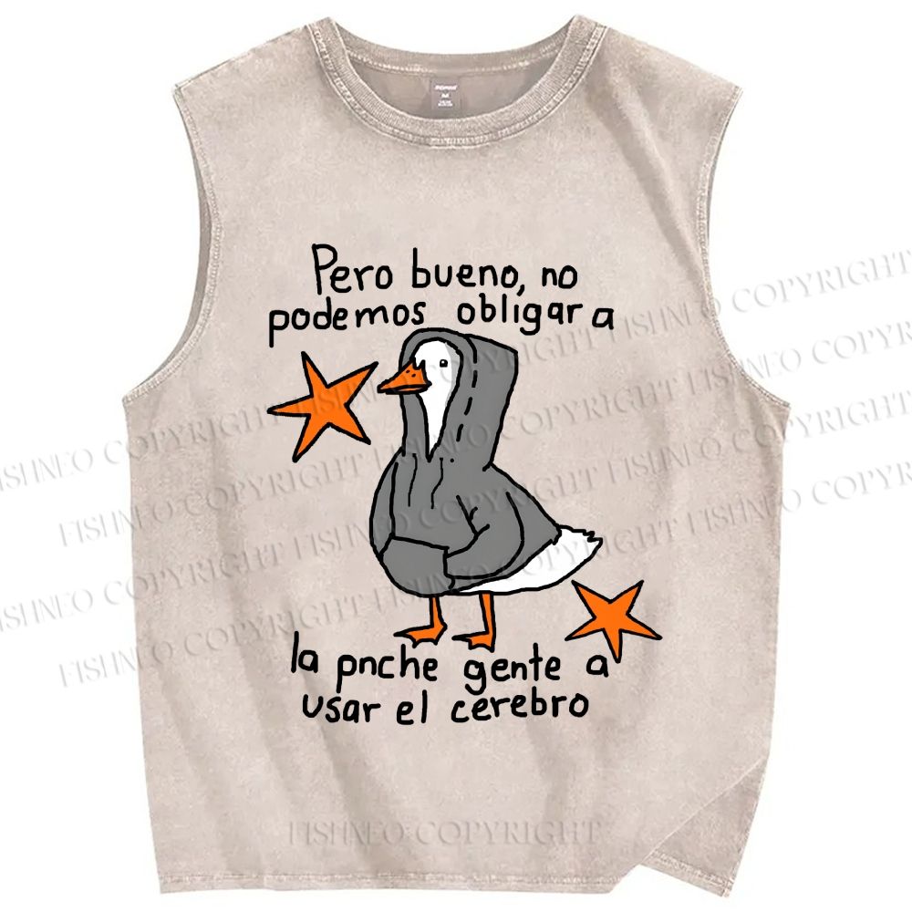 Unisex Slogan Chill Duck Printed Washed Tank Top
