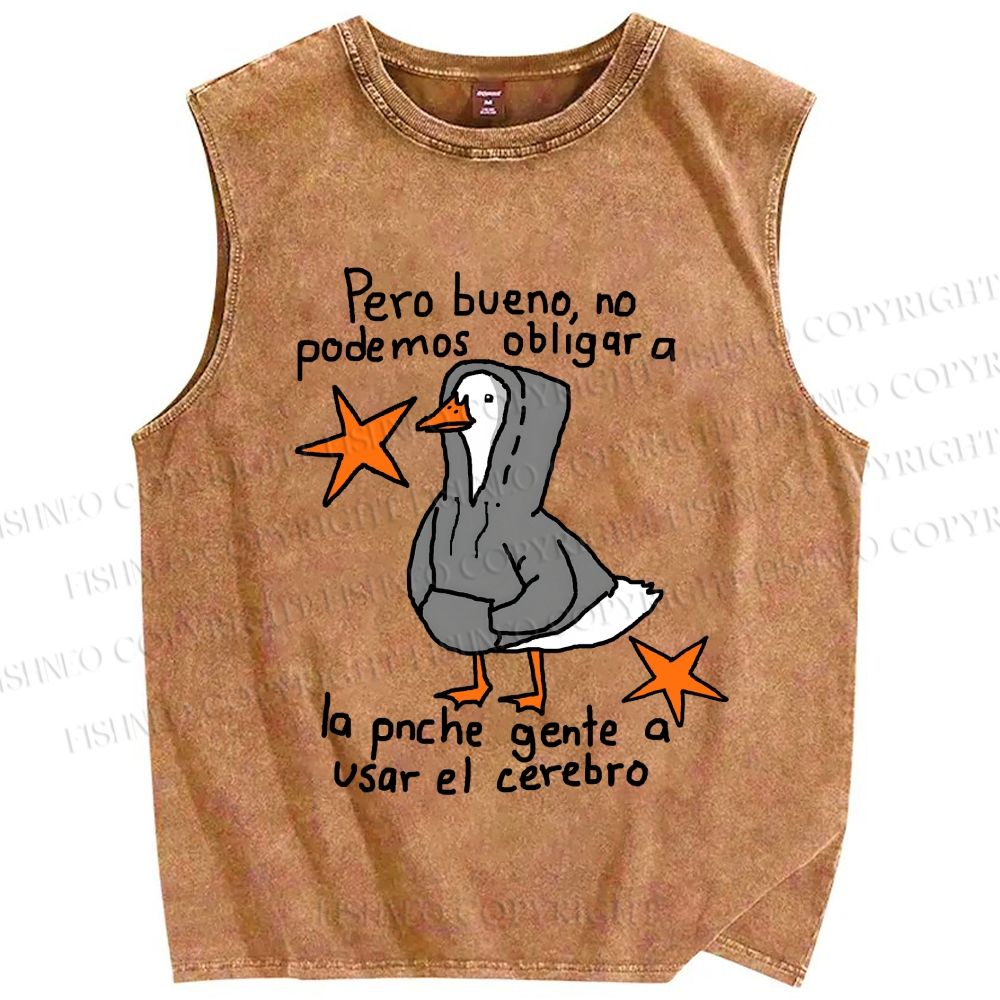 Unisex Slogan Chill Duck Printed Washed Tank Top