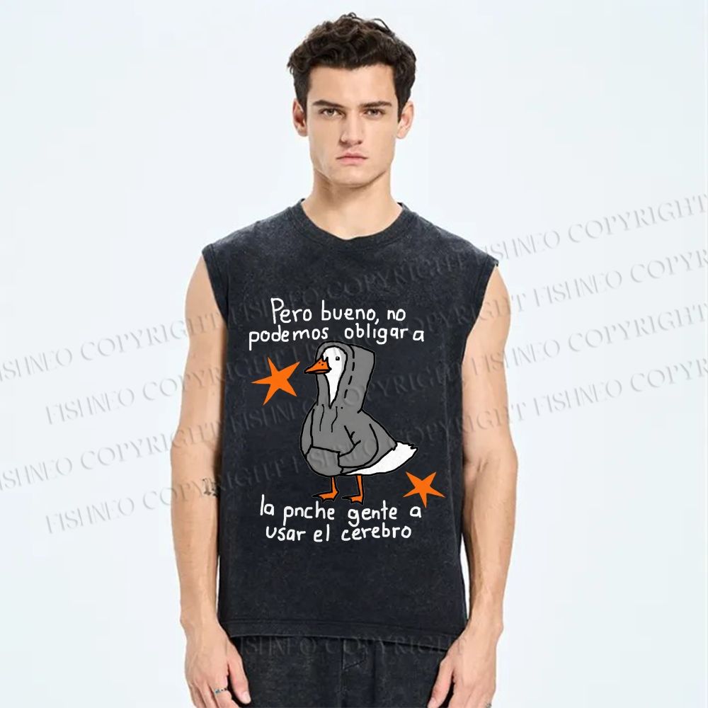 Unisex Slogan Chill Duck Printed Washed Tank Top