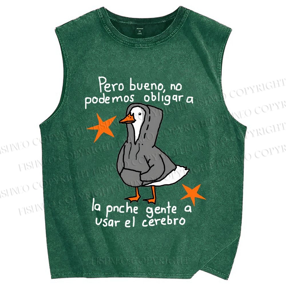Unisex Slogan Chill Duck Printed Washed Tank Top