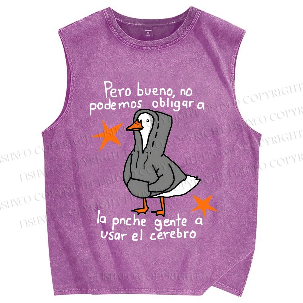 Unisex Slogan Chill Duck Printed Washed Tank Top