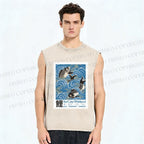 Unisex Japanese Koi Fish Stamp Printed Washed Tank Top