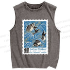 Unisex Japanese Koi Fish Stamp Printed Washed Tank Top