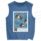 Unisex Japanese Koi Fish Stamp Printed Washed Tank Top