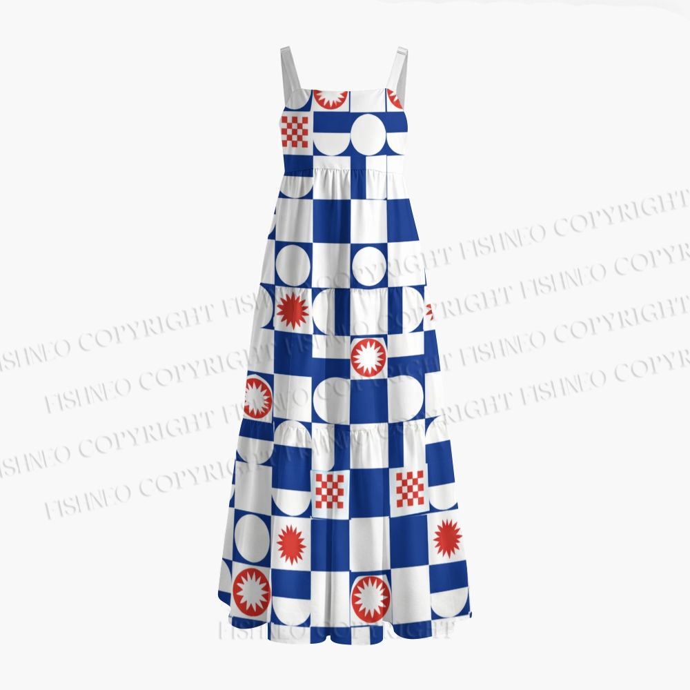 Retro Geometric Check Sun Print Square Maxi Dresses