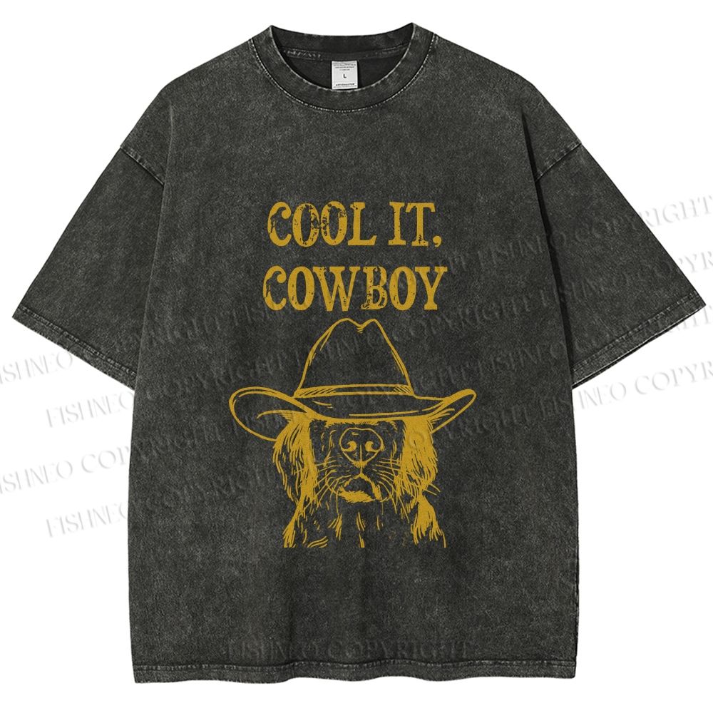 Unisex Cool it Cowboy Dog Printed Washed Tee