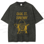 Unisex Cool it Cowboy Dog Printed Washed Tee