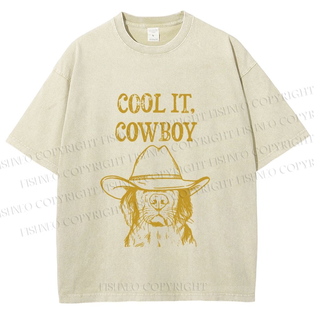Unisex Cool it Cowboy Dog Printed Washed Tee
