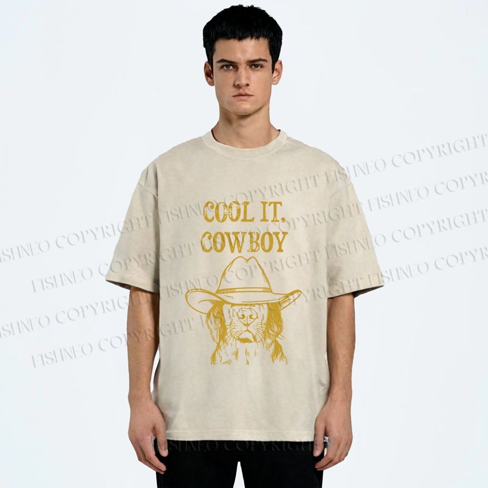 Unisex Cool it Cowboy Dog Printed Washed Tee
