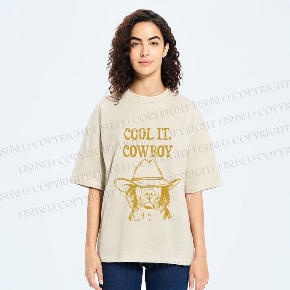 Unisex Cool it Cowboy Dog Printed Washed Tee