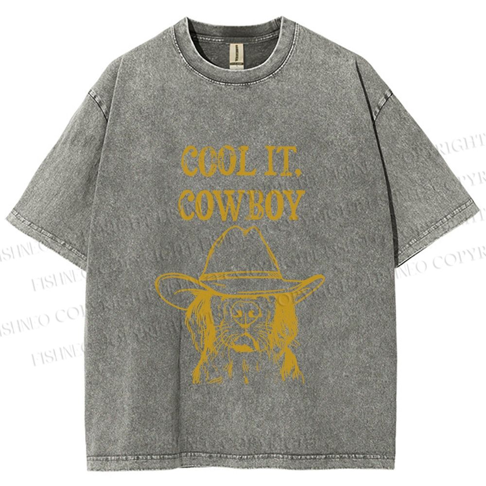 Unisex Cool it Cowboy Dog Printed Washed Tee