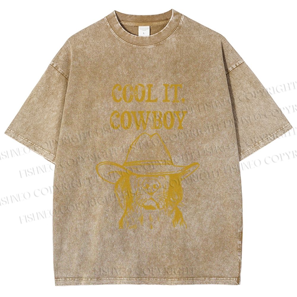 Unisex Cool it Cowboy Dog Printed Washed Tee