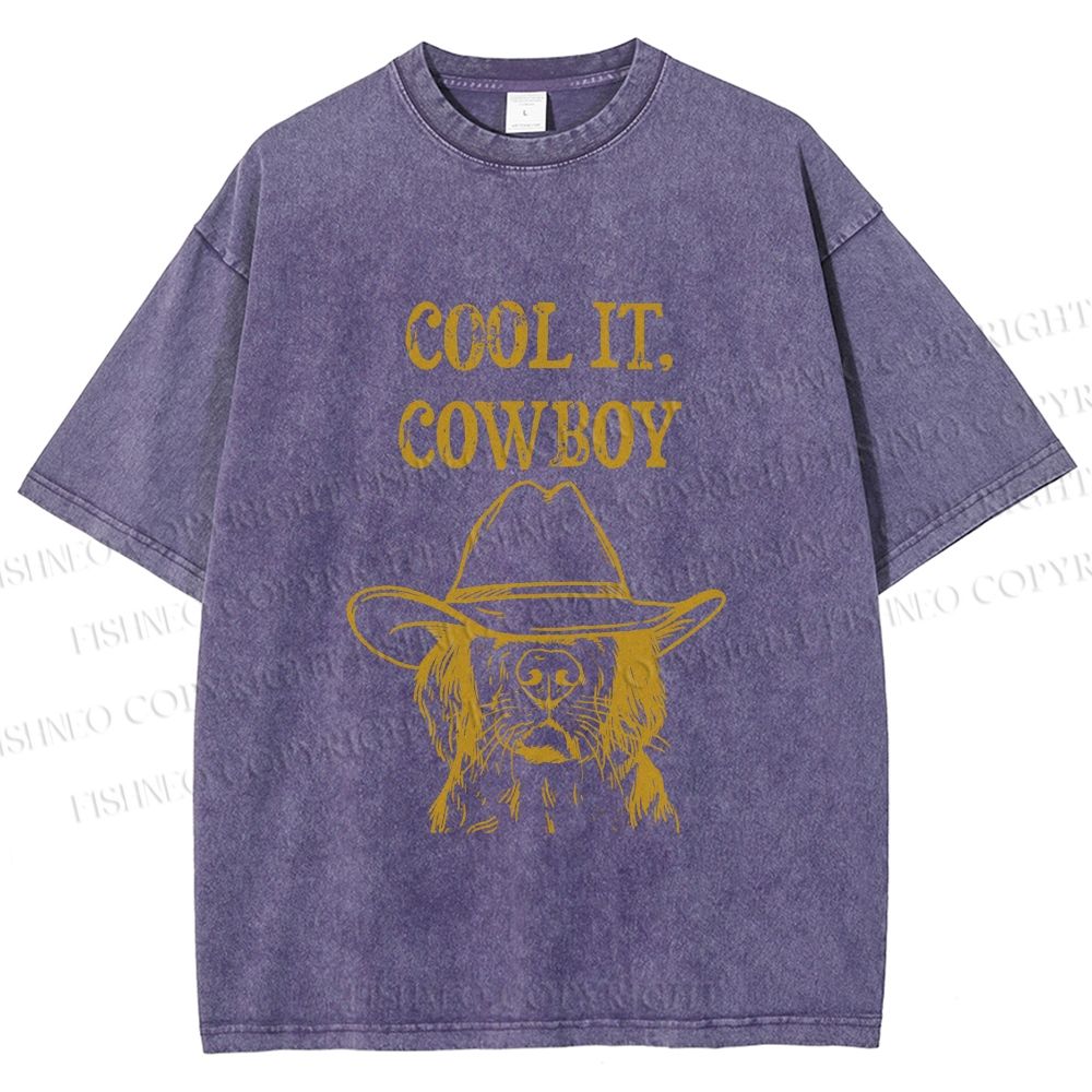 Unisex Cool it Cowboy Dog Printed Washed Tee