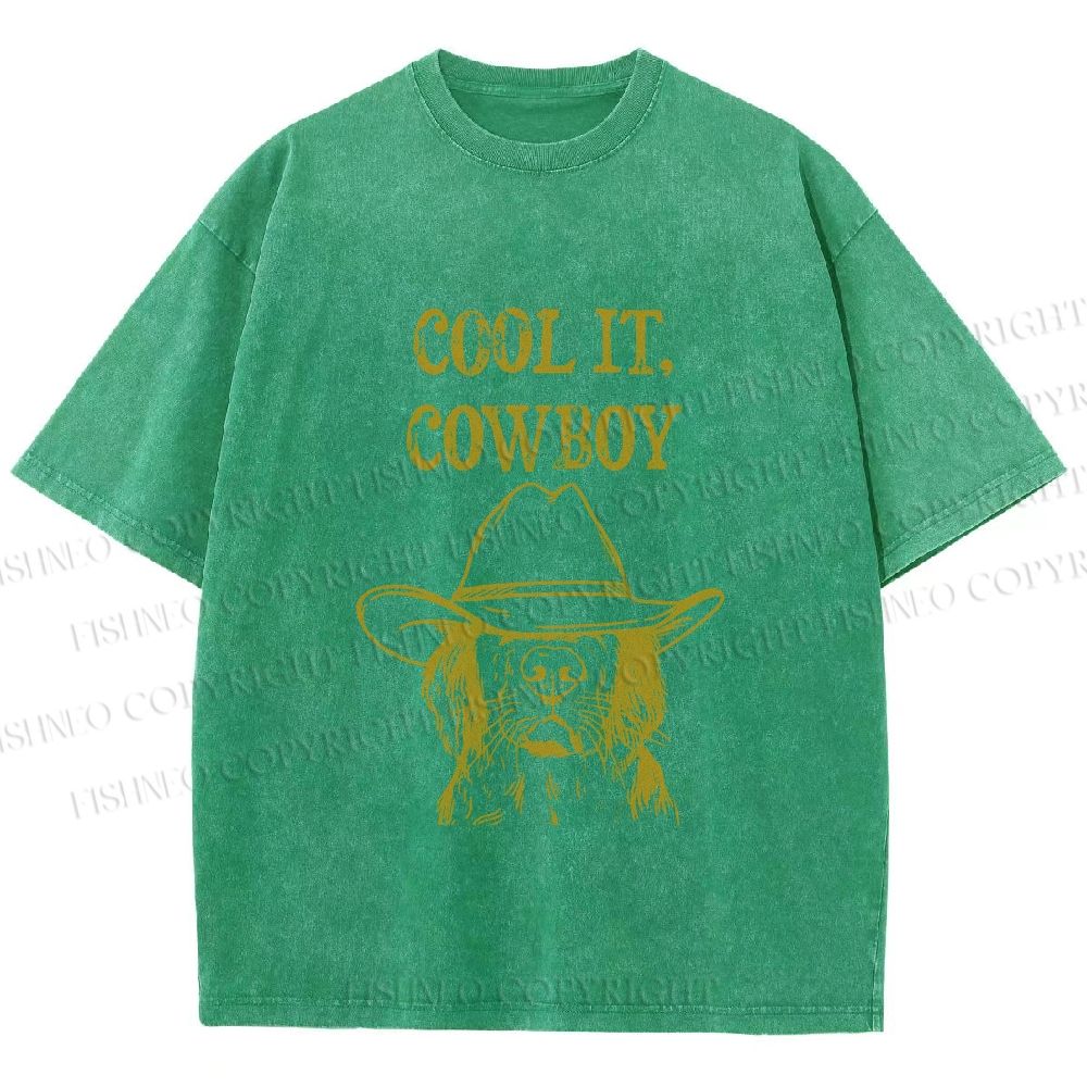 Unisex Cool it Cowboy Dog Printed Washed Tee
