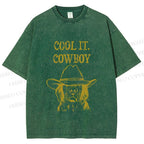 Unisex Cool it Cowboy Dog Printed Washed Tee