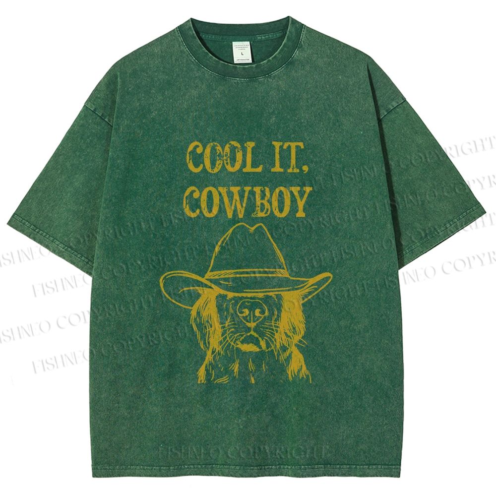 Unisex Cool it Cowboy Dog Printed Washed Tee