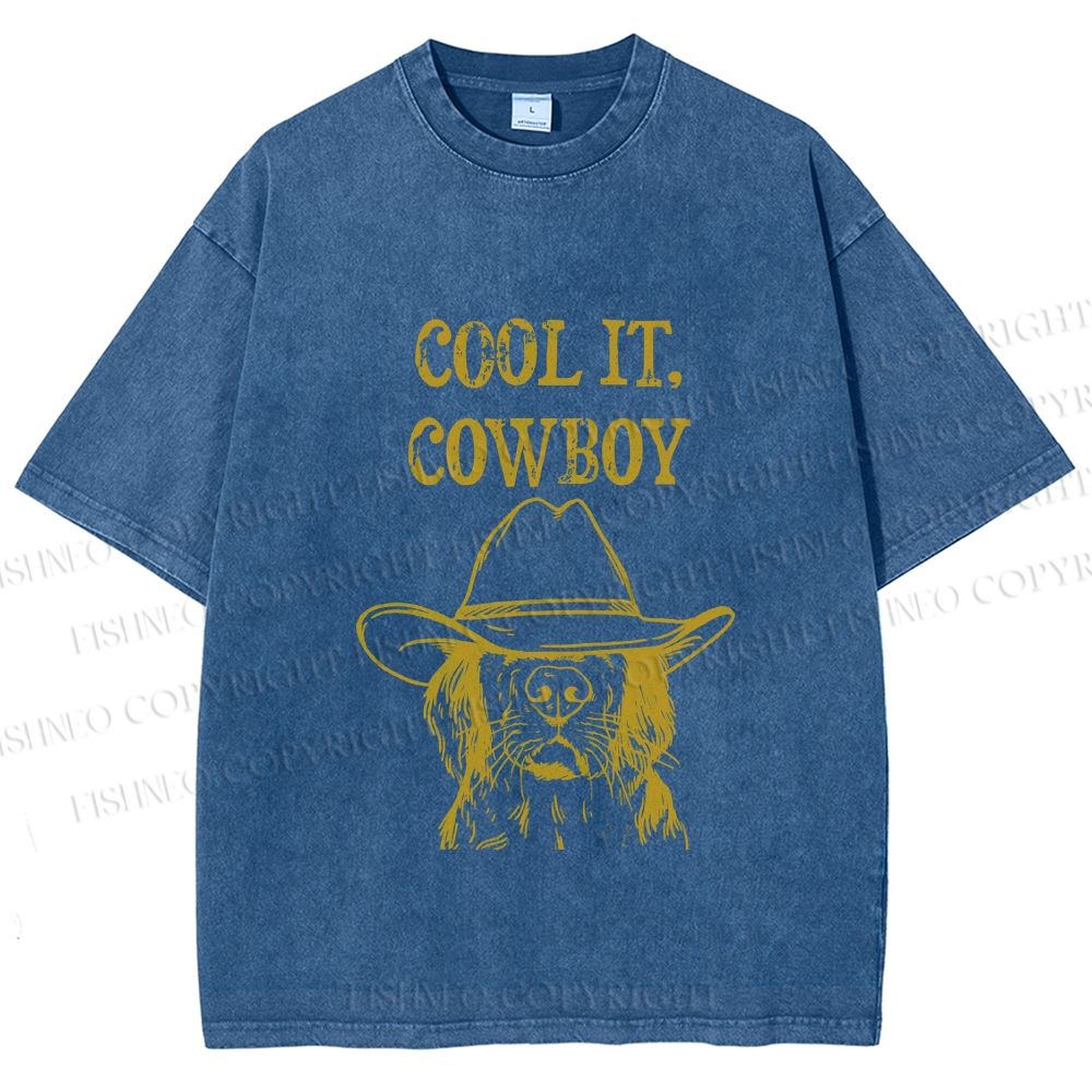 Unisex Cool it Cowboy Dog Printed Washed Tee