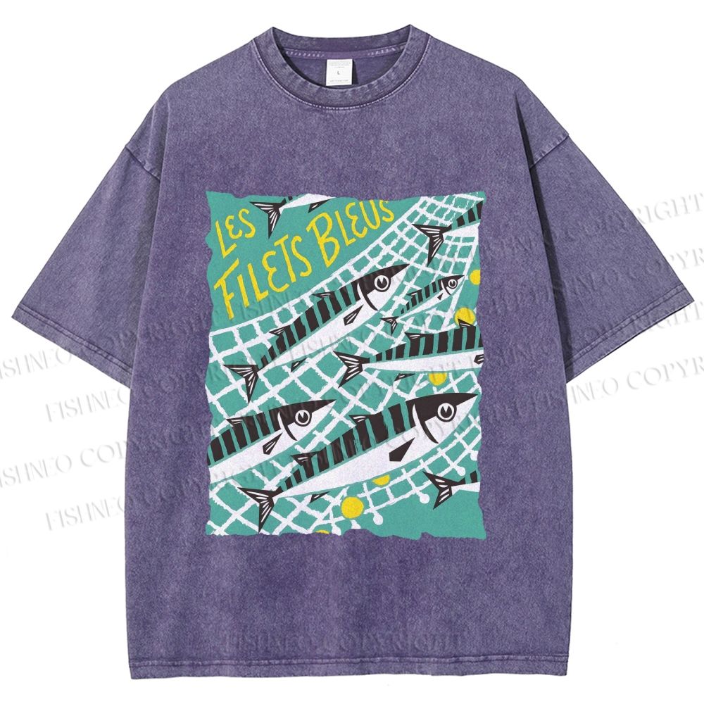 Unisex Sardine Fish in Net Printed Washed Tee