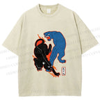 Unisex Black Panther With Blue Panther Printed Washed Tee