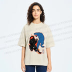 Unisex Black Panther With Blue Panther Printed Washed Tee
