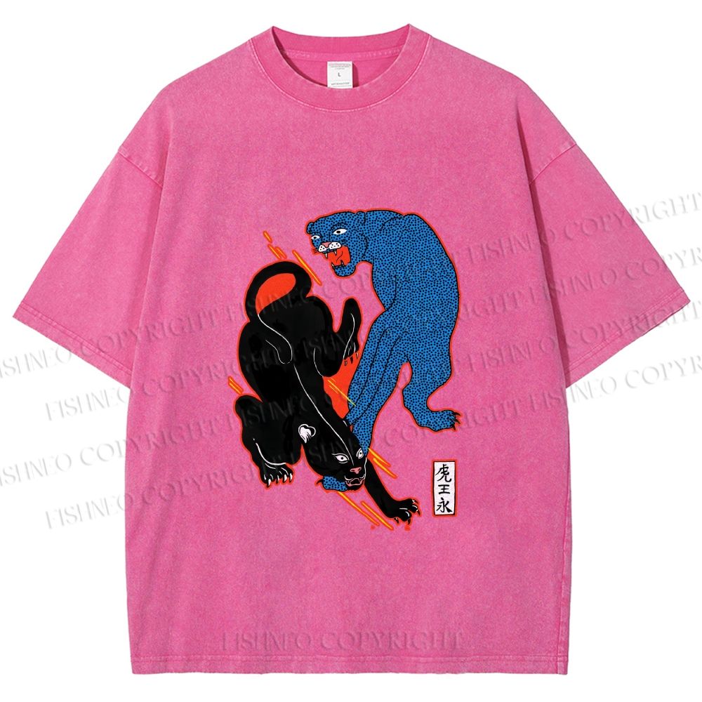 Unisex Black Panther With Blue Panther Printed Washed Tee
