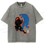 Unisex Black Panther With Blue Panther Printed Washed Tee