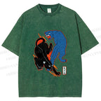 Unisex Black Panther With Blue Panther Printed Washed Tee