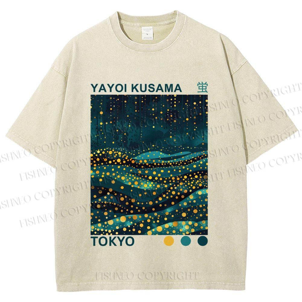 Unisex Yayoi Kusama Firefly All Over Printed Washed Tee