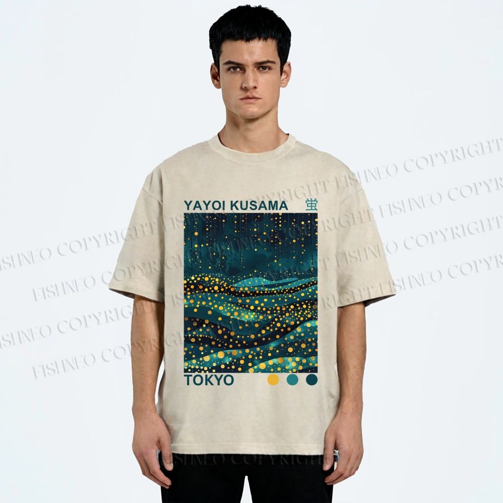 Unisex Yayoi Kusama Firefly All Over Printed Washed Tee
